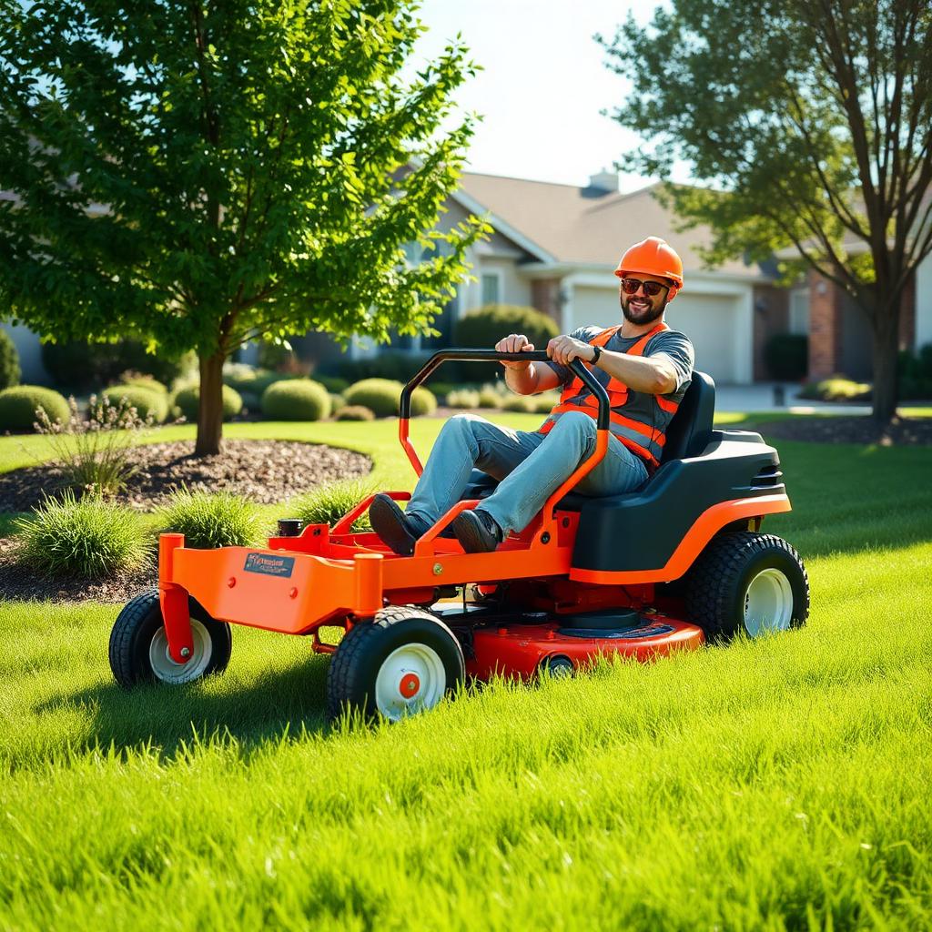 Elite Lawn Rangers crew member on a zero-turn mower