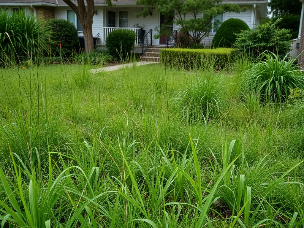 Overgrown lawn before service